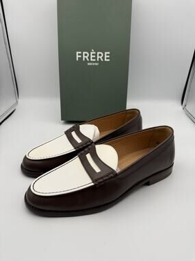 FRÈRE Leather Two-Tone Penny Loafers Brown White Made in Italy Men’s US 9 EU 42